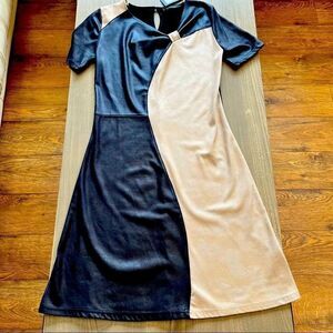 COURAGE.b BLACK/BEIGE FAUX LEATHER/SUEDE ROMATA DRESS S NWT
